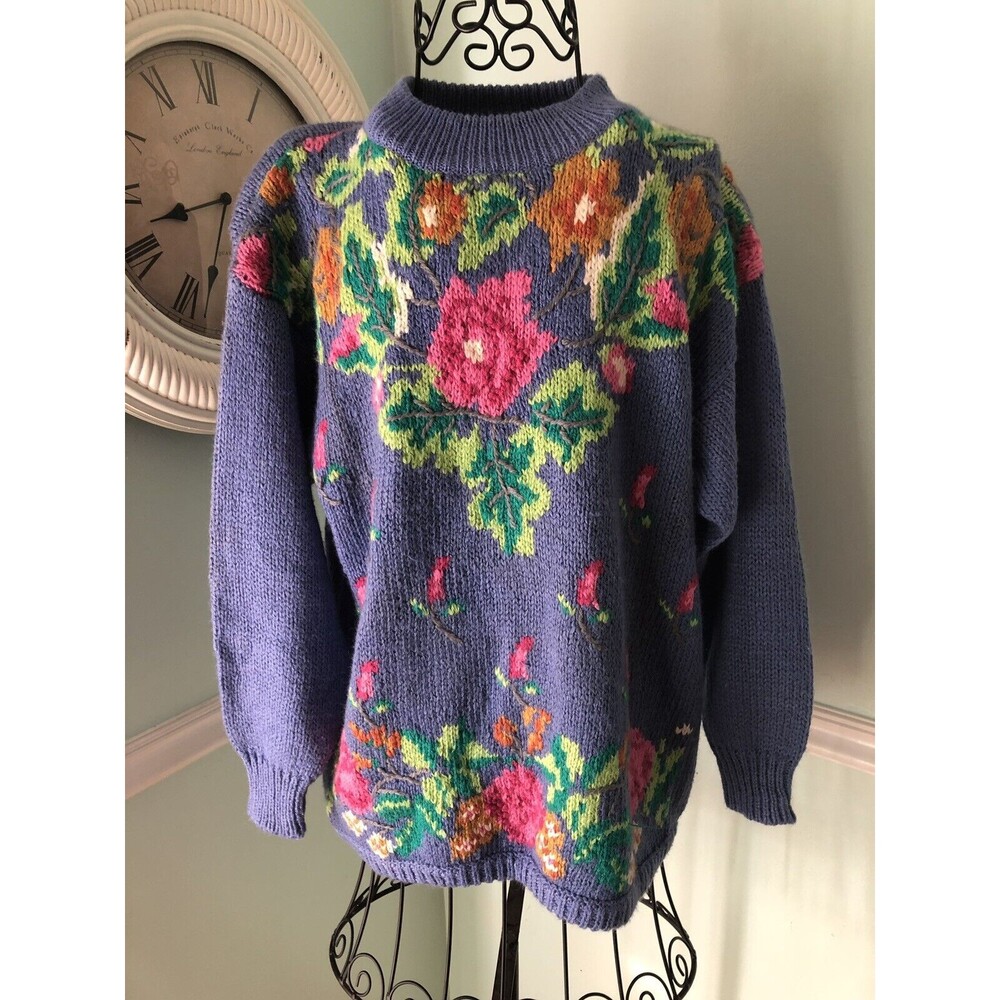 Kitty Hawk Vivian Wang‎ Sweater 90’s Retro Purple Floral Crew Medium